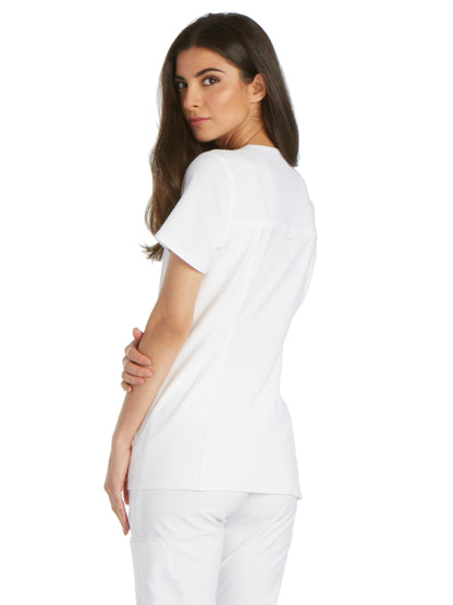 Women's 2 Pocket V-Neck Knit Side Panel Top - CK605 - White