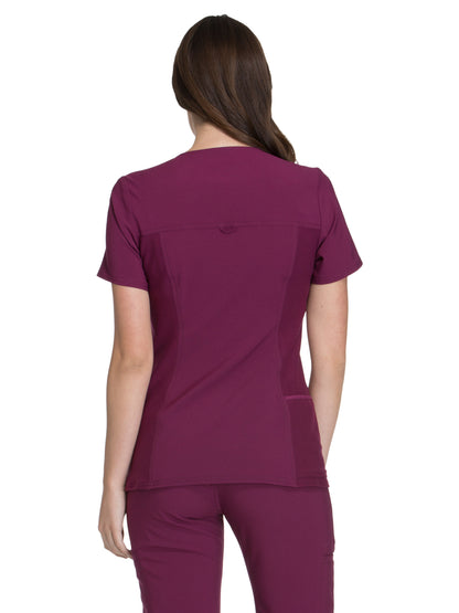 Women's 2 Pocket V-Neck Knit Side Panel Top - CK605 - Wine