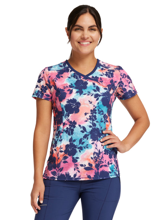 Women's Mock Wrap Print Top - CK608 - Artistic Blooms