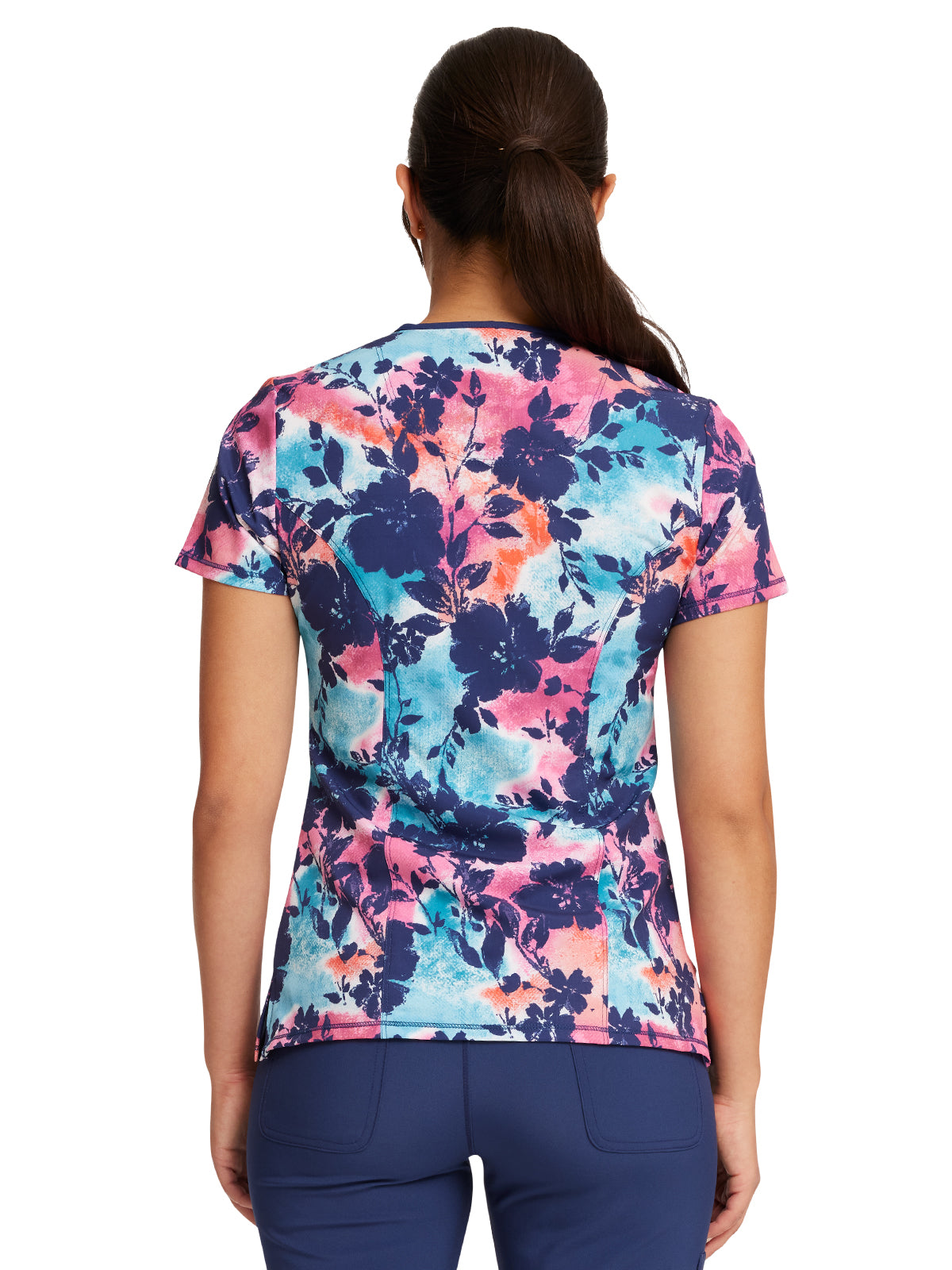 Women's Mock Wrap Print Top - CK608 - Artistic Blooms