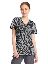 Women's 3-Pocket Round Neck Print Top - CK609 - Big Cat