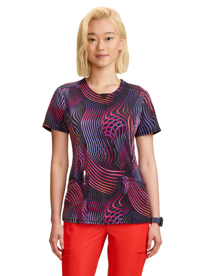 Women's Round Neck Print Top - CK609 - Digital Wavelength