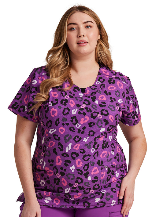 Women's Round Neck Print Top - CK609 - Leopard Vibes