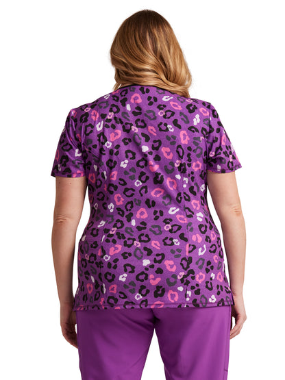 Women's Round Neck Print Top - CK609 - Leopard Vibes