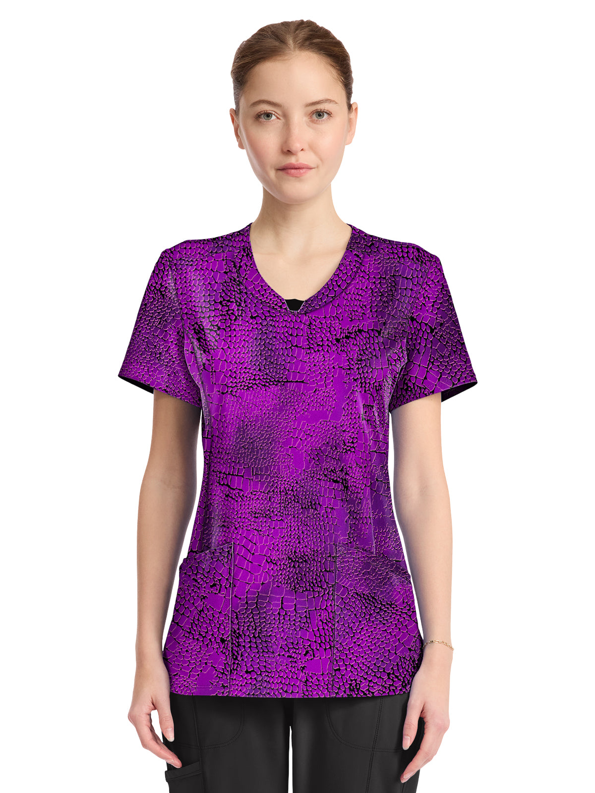 Women's 3-Pocket Round Neck Print Top - CK609 - Pretty Python