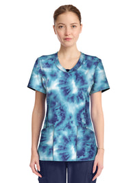 Women's 3-Pocket Round Neck Print Top - CK609 - Saltwater Tie Dye