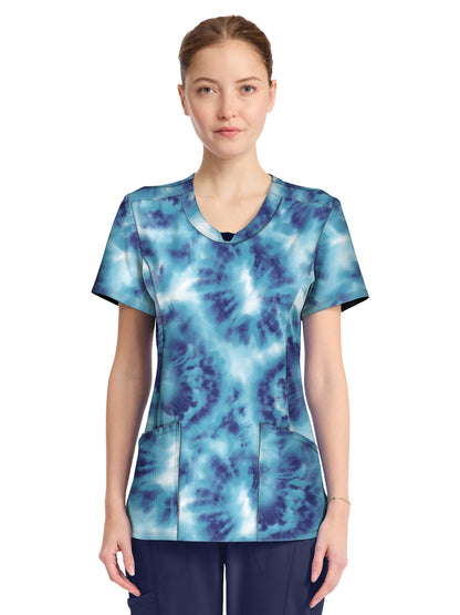 Women's 3-Pocket Round Neck Print Top - CK609 - Saltwater Tie Dye