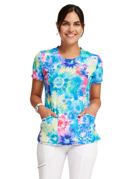 Women's Round Neck Print Top - CK609 - Tie Dye Burst