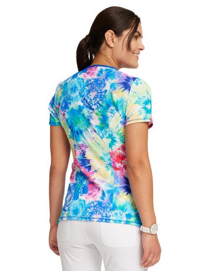 Women's Round Neck Print Top - CK609 - Tie Dye Burst