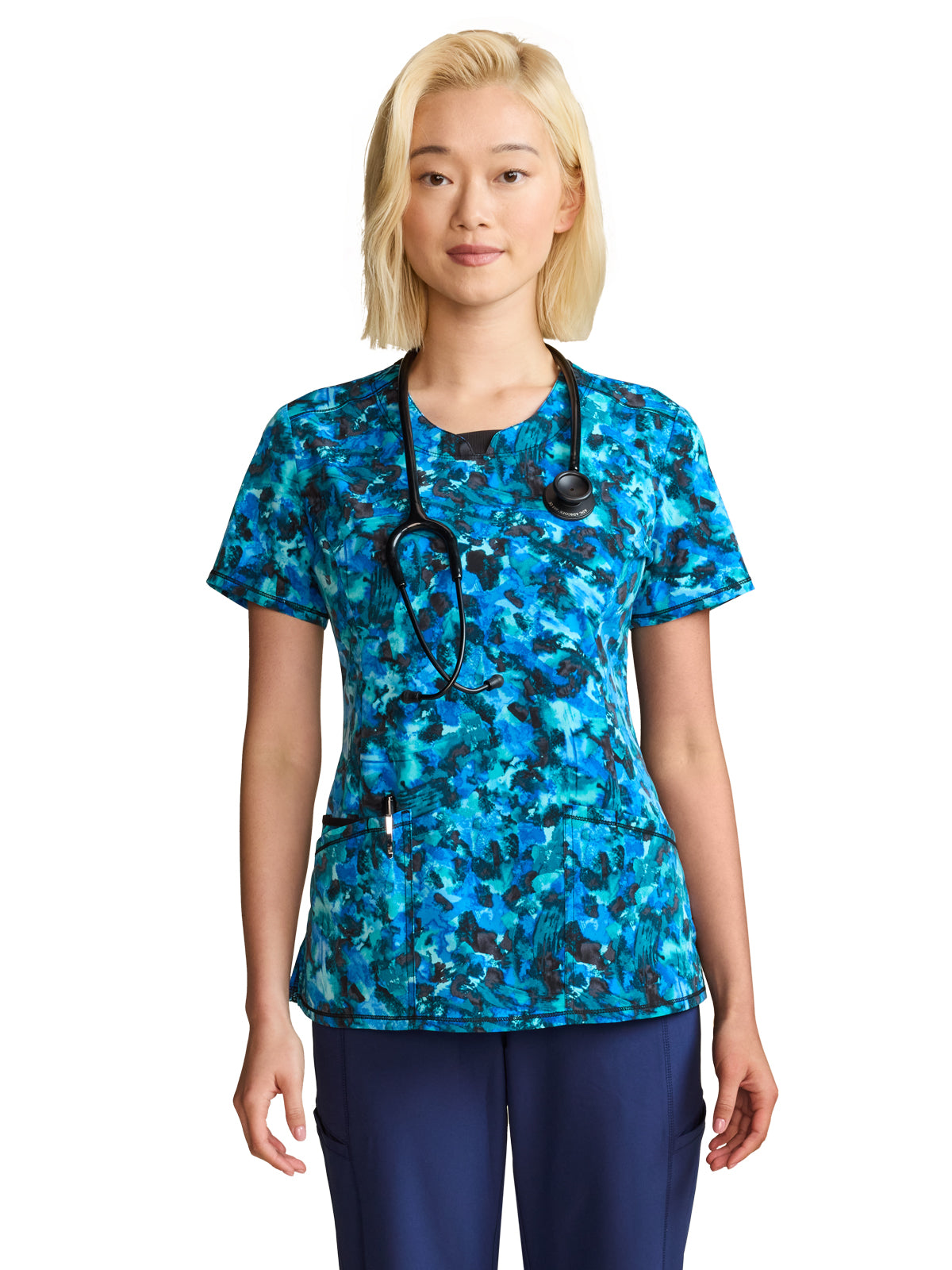 Women's Round Neck Print Top - CK609 - Tech Camo