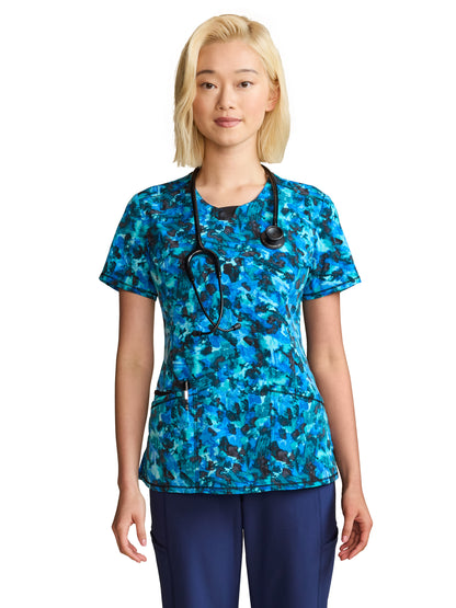 Women's Round Neck Print Top - CK609 - Tech Camo