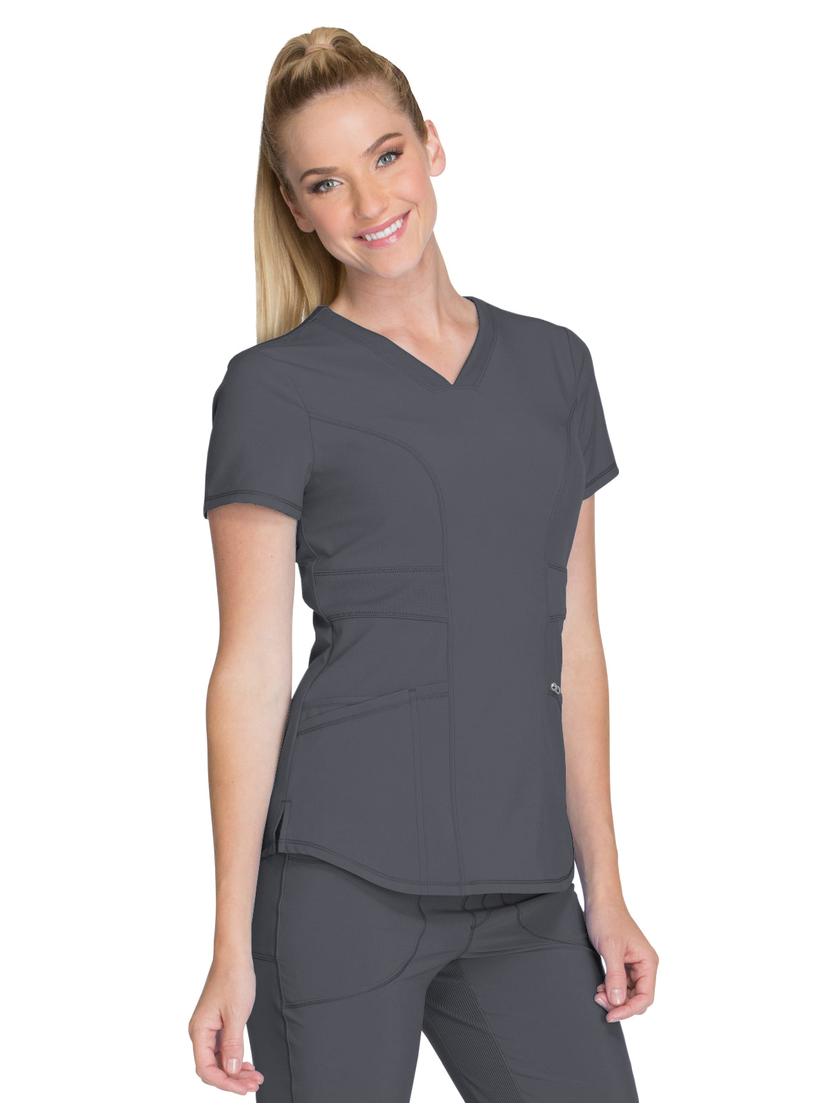 Women's 3-Pocket V-Neck Top - CK623A - Pewter