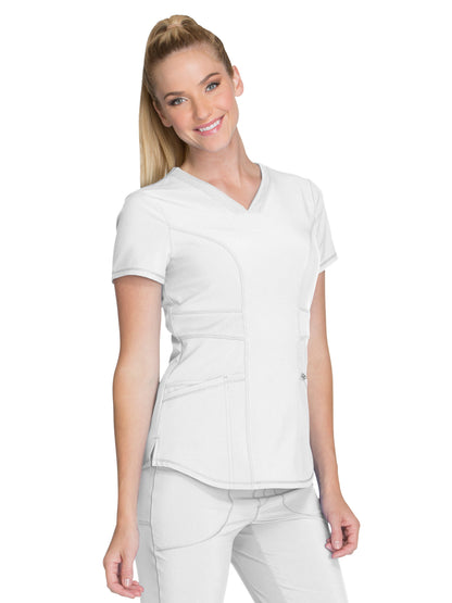 Women's 3-Pocket V-Neck Top - CK623A - White