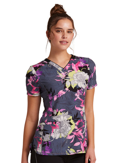 Women's V-Neck Print Top - CK634 - Botanical Mashup