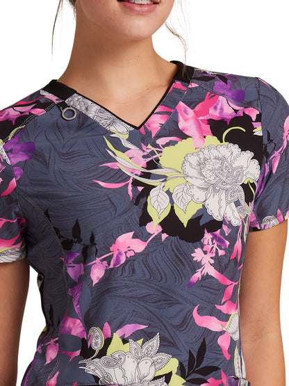 Women's V-Neck Print Top - CK634 - Botanical Mashup