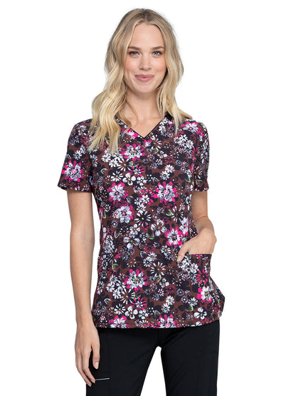 Women's V-Neck Print Top - CK634 - Night Bloom