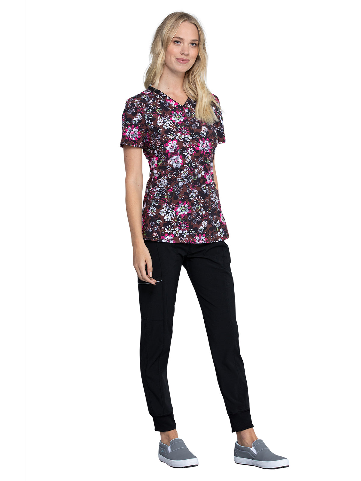 Women's V-Neck Print Top - CK634 - Night Bloom