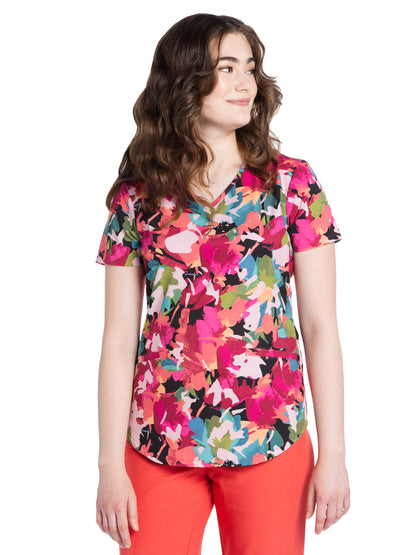 Women's V-Neck Print Top - CK637 - Abstract Petals