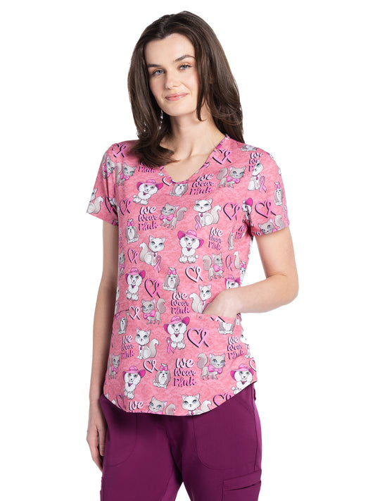 Women's V-Neck Print Top - CK637 - We Wear Pink