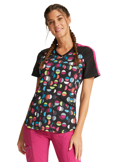 Women's V-Neck Print Scrub Top - CK645 - Geo Nouveau