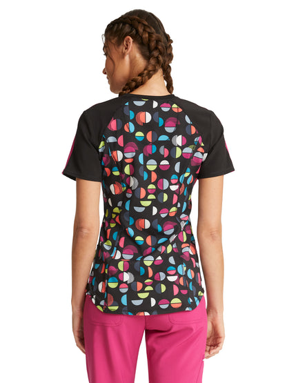 Women's V-Neck Print Scrub Top - CK645 - Geo Nouveau