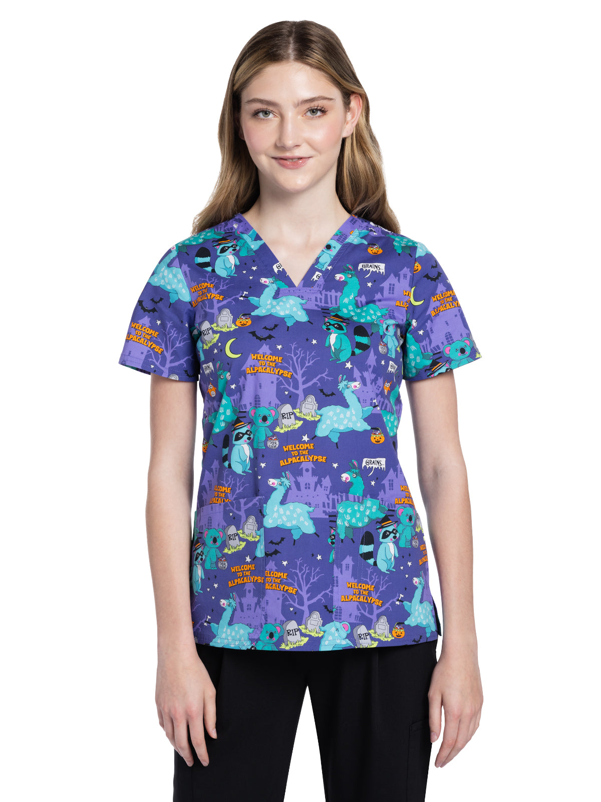 Women's V-Neck Print Top - CK651 - Alpacalypse