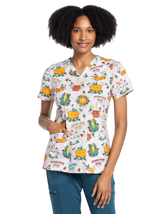 Women's V-Neck Print Top - CK651 - Happy Fall Y'all