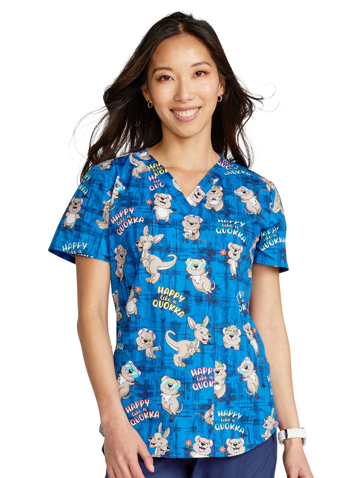 Women's V-Neck Print Top - CK652 - Happy As A Quokka