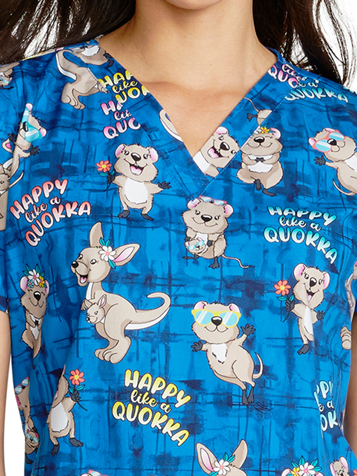 Women's V-Neck Print Top - CK652 - Happy As A Quokka