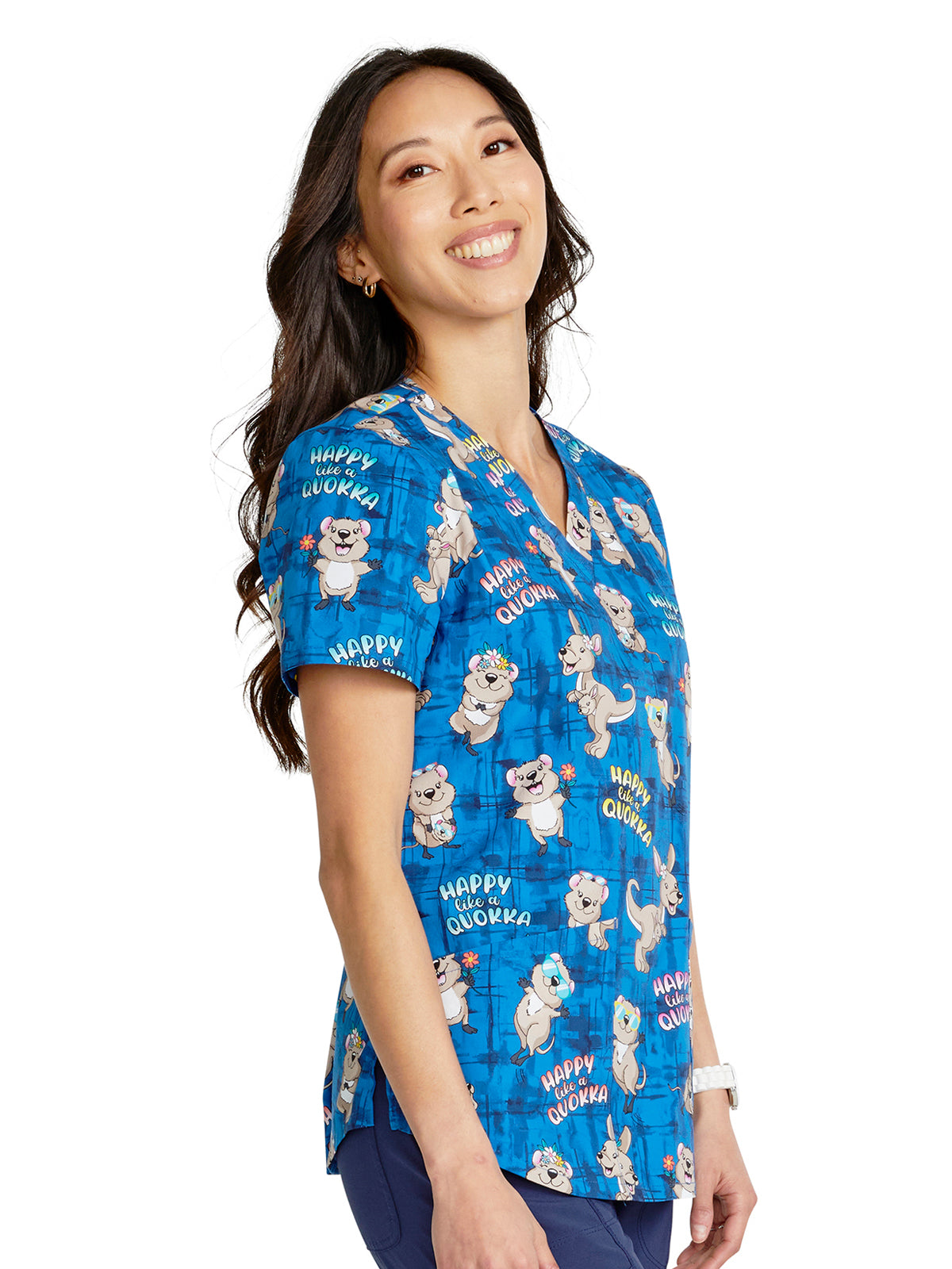 Women's V-Neck Print Top - CK652 - Happy As A Quokka