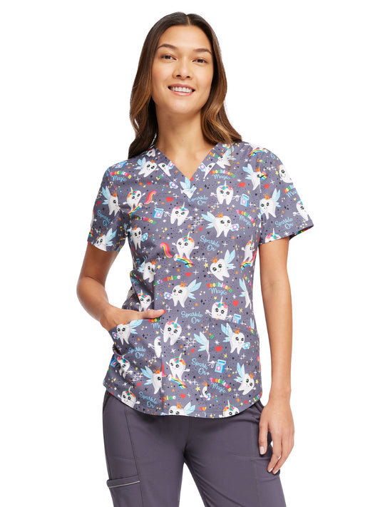 Women's V-Neck Print Top - CK652 - Toothicorn Magic