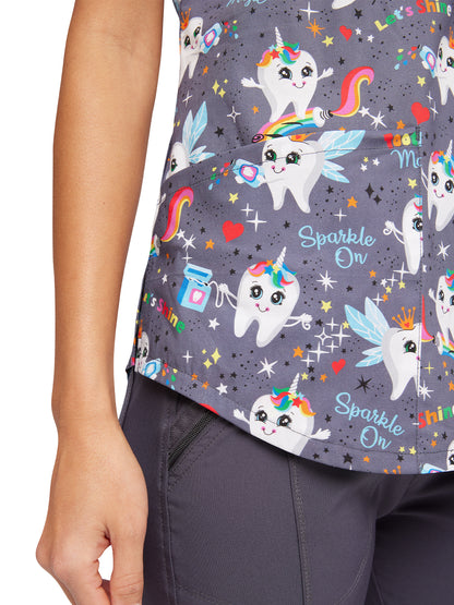 Women's V-Neck Print Top - CK652 - Toothicorn Magic