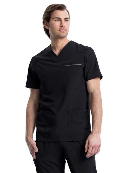 Men's Four-Pocket V-Neck Scrub Top - CK661 - Black