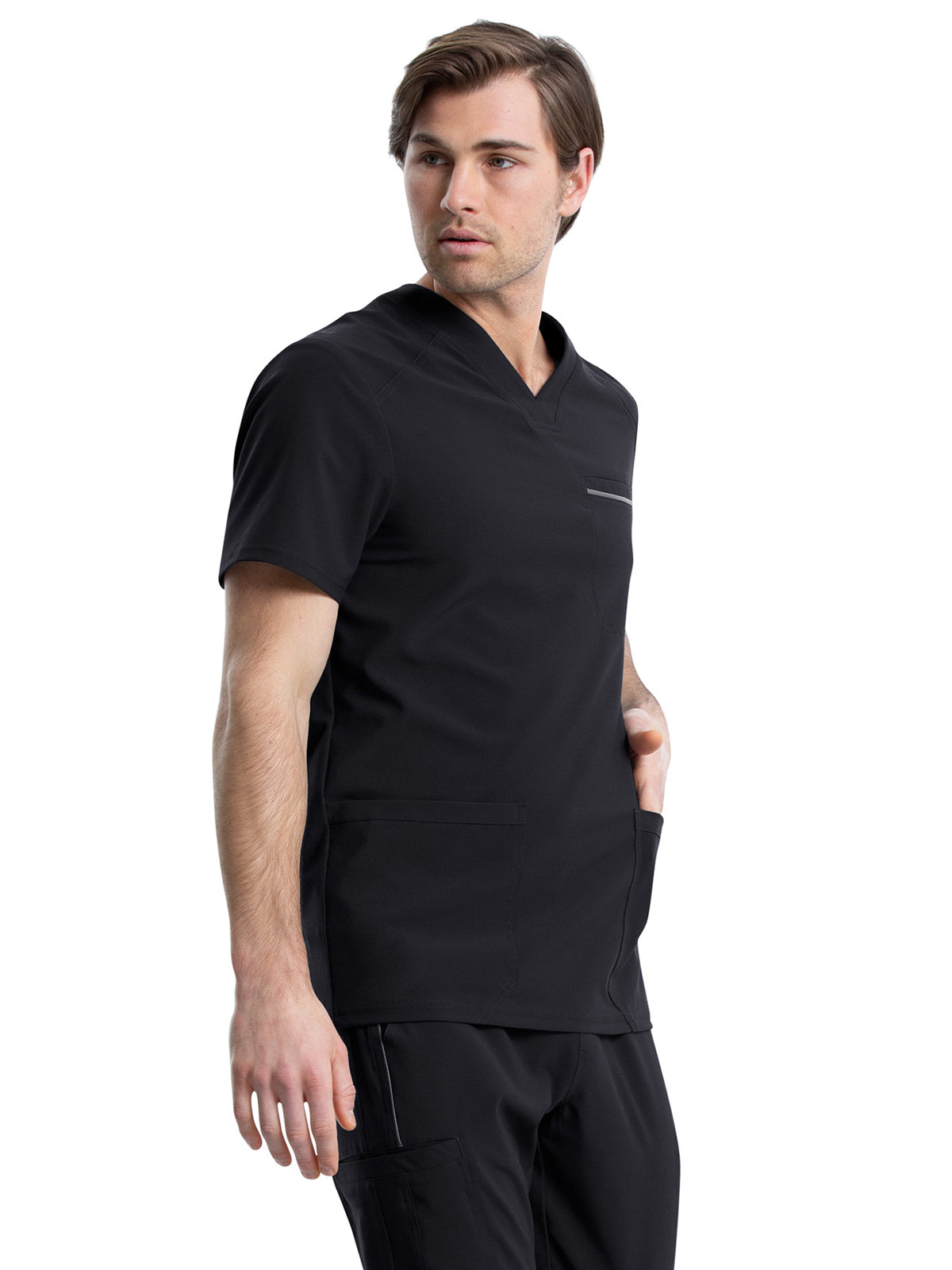 Men's Four-Pocket V-Neck Scrub Top - CK661 - Black