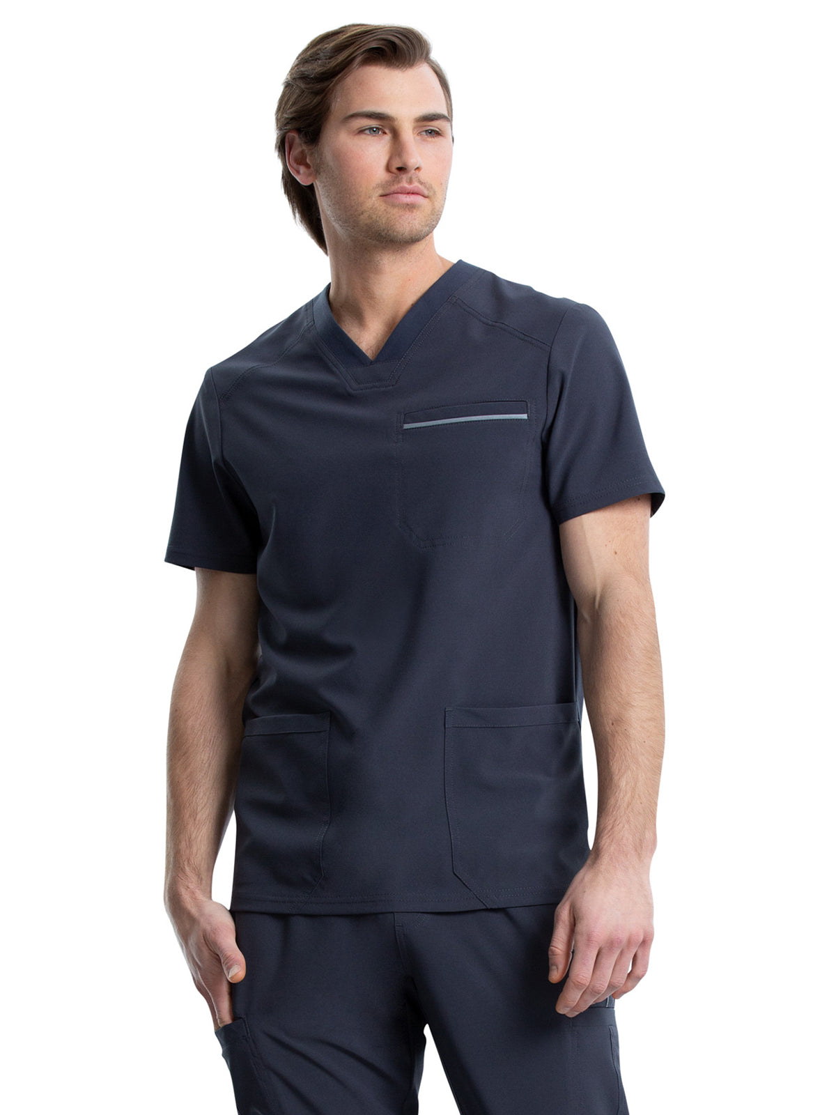 Men's Four-Pocket V-Neck Scrub Top - CK661 - Pewter