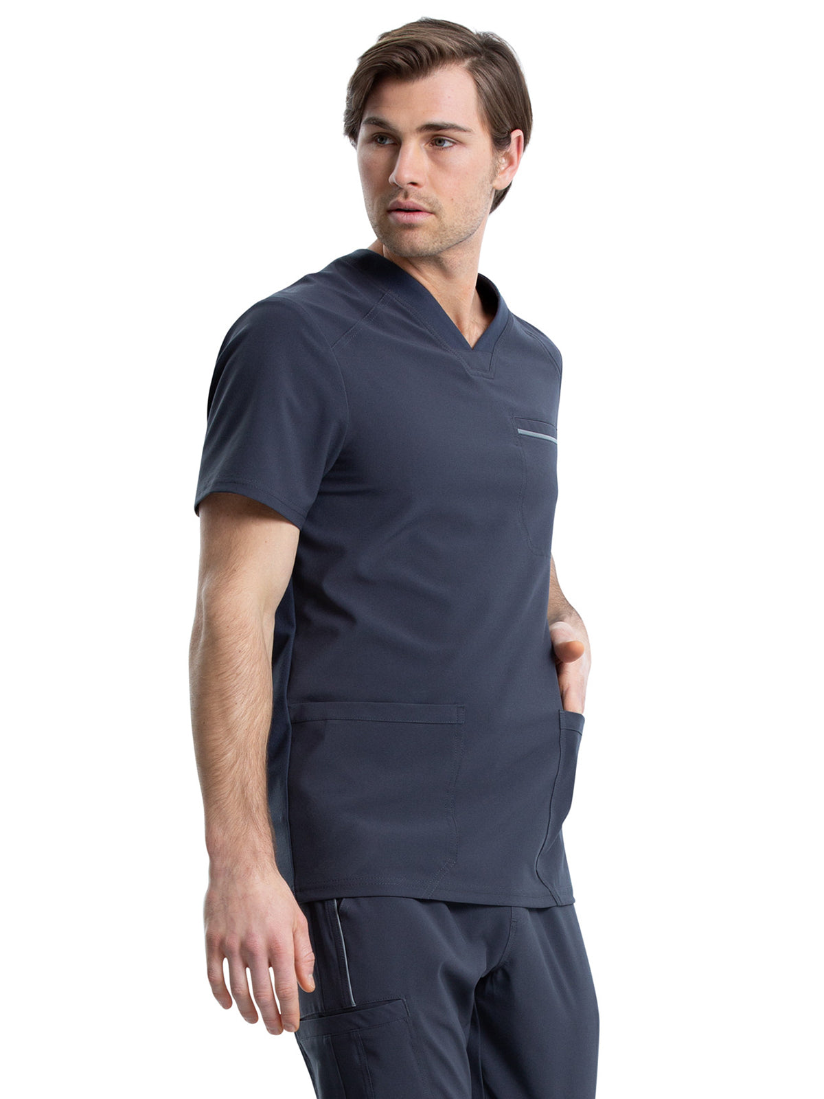 Men's Four-Pocket V-Neck Scrub Top - CK661 - Pewter