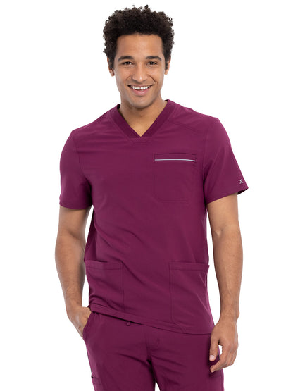 Men's Four-Pocket V-Neck Scrub Top - CK661 - Wine