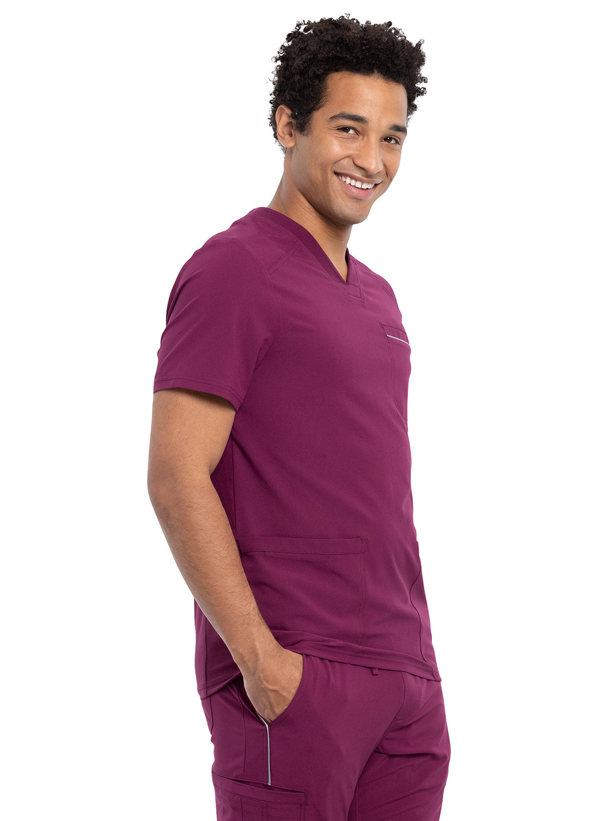 Men's Four-Pocket V-Neck Scrub Top - CK661 - Wine