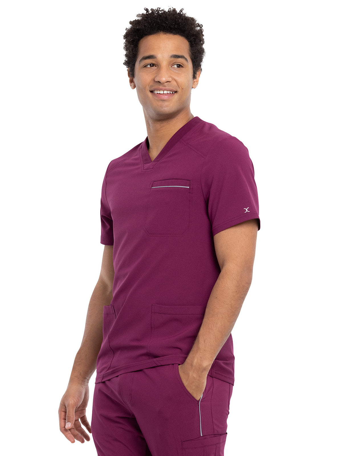 Men's Four-Pocket V-Neck Scrub Top - CK661 - Wine