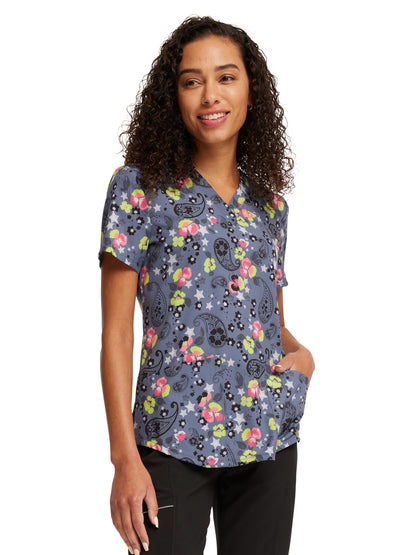 Women's 2-Pocket V-Neck Print Top - CK662 - Paisley Petals