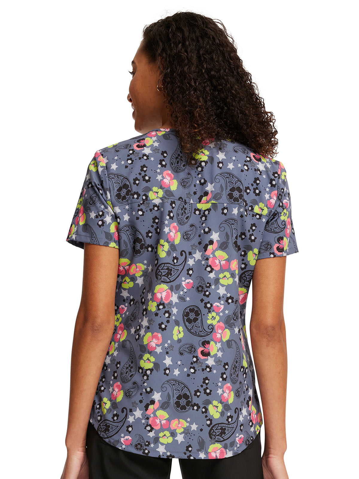 Women's 2-Pocket V-Neck Print Top - CK662 - Paisley Petals