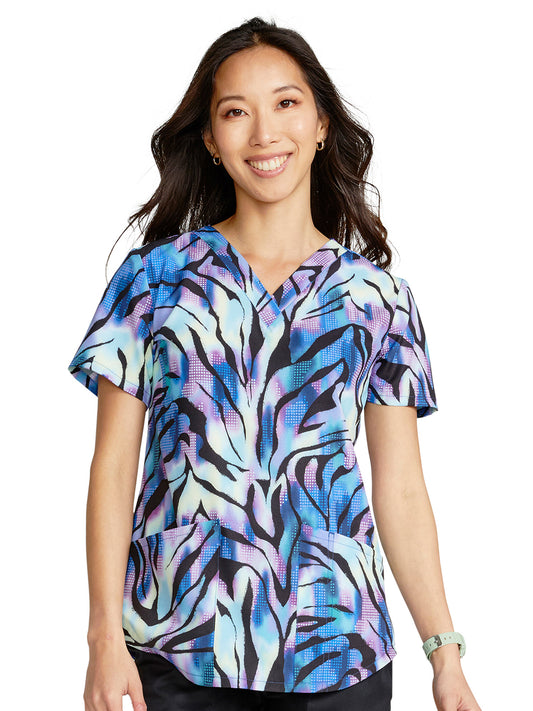 Women's 2-Pocket V-Neck Print Top - CK662 - Wild Abstract