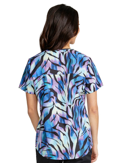 Women's 2-Pocket V-Neck Print Top - CK662 - Wild Abstract