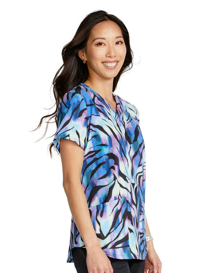 Women's 2-Pocket V-Neck Print Top - CK662 - Wild Abstract