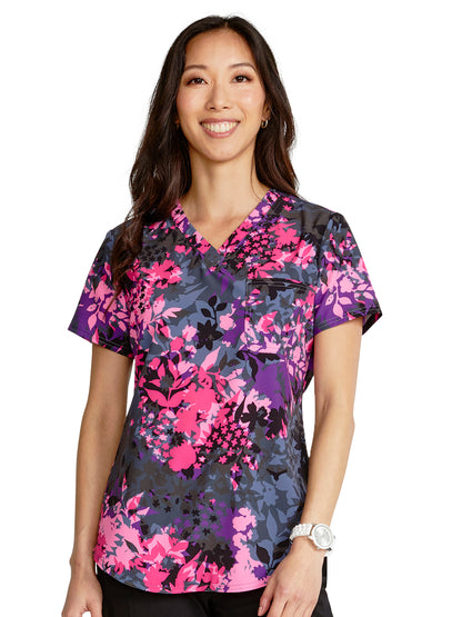 Women's V-Neck Tuckable Print Top - CK664 - Brilliant Botanicals