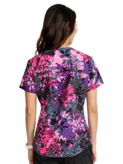 Women's V-Neck Tuckable Print Top - CK664 - Brilliant Botanicals