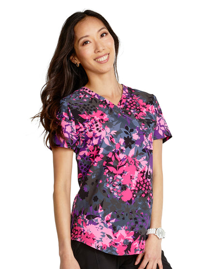 Women's V-Neck Tuckable Print Top - CK664 - Brilliant Botanicals