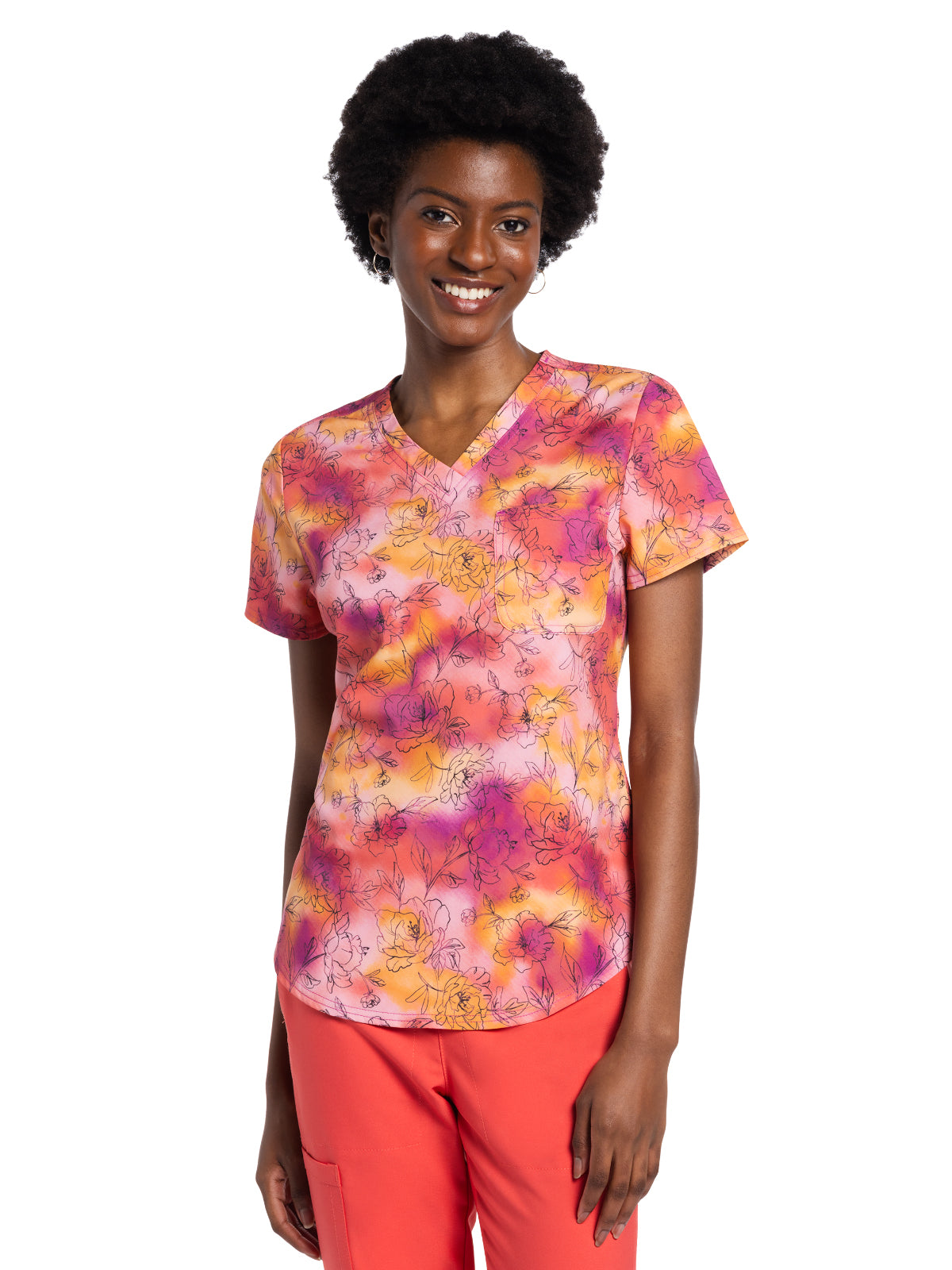 Women's V-Neck Tuckable Print Top - CK664 - Floral Wash