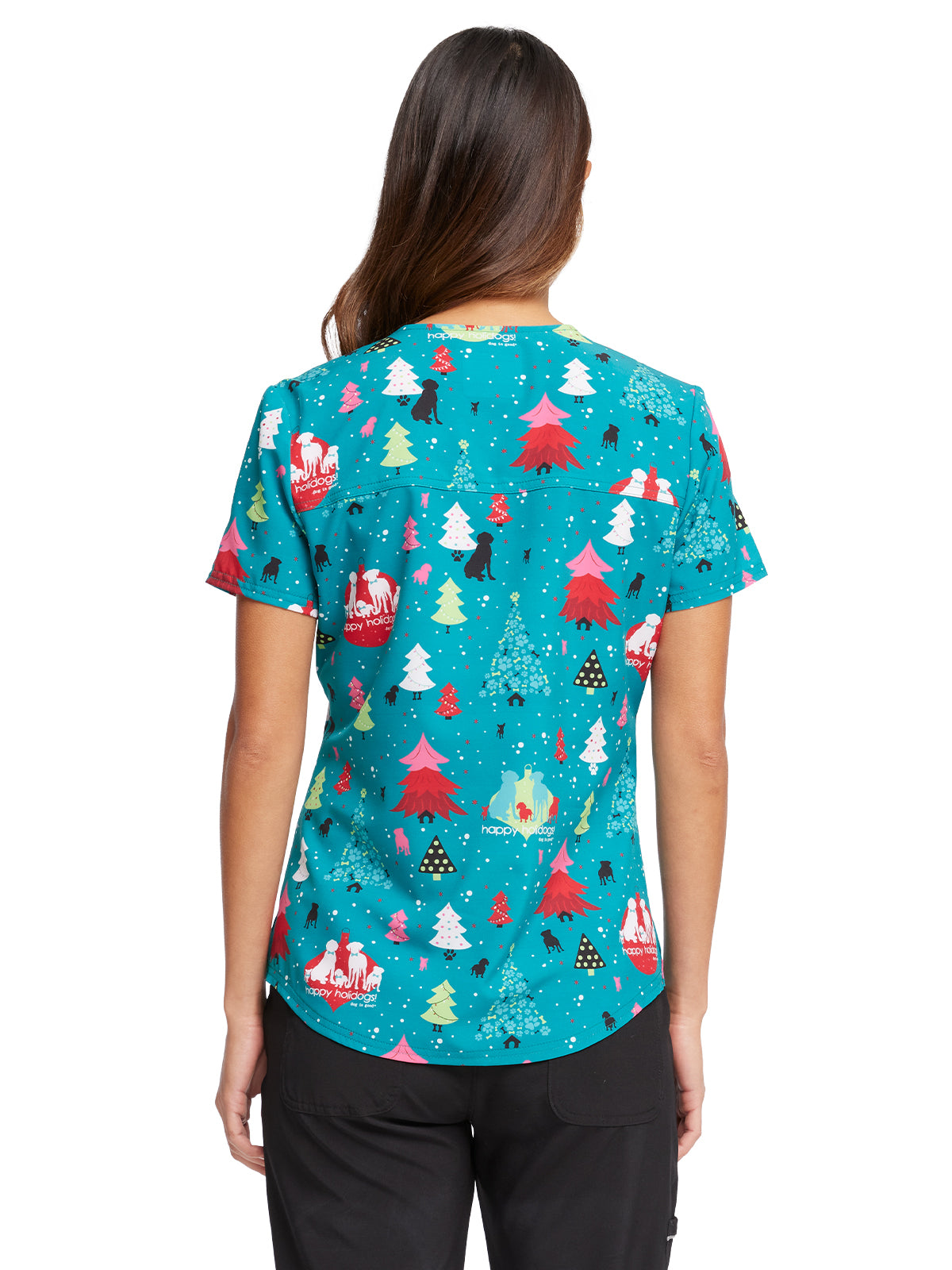 Women's V-Neck Tuckable Print Top - CK664 - Happy Holidogs