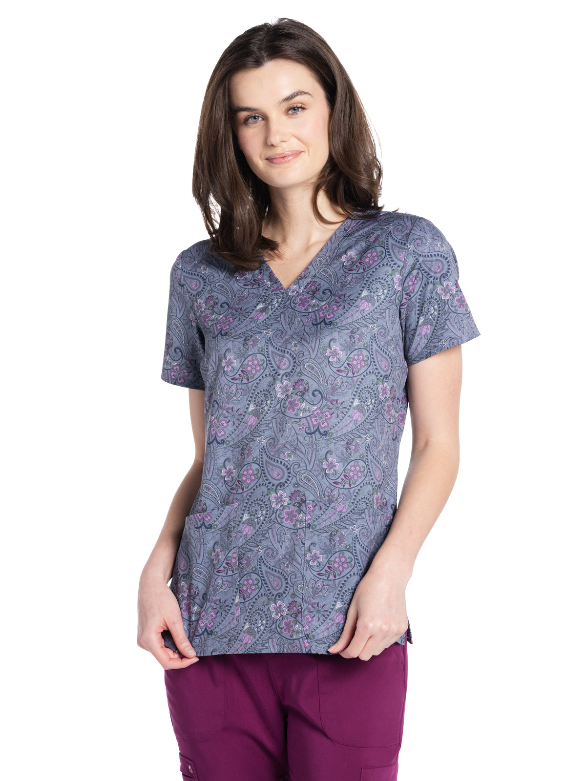 Women's V-Neck Print Top - CK671 - Soft Paisley